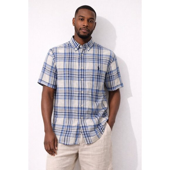 Ralph Lauren Other - Ralph Lauren Mens Linen Plaid Short Sleeve Button Down Shirt Classic Fit L